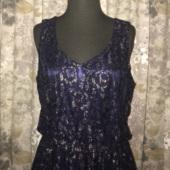 Gorgeous Blu Pepper Midnight Blue & Gold Dress L - Picture 5 of 8